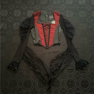 vintage raven red mesh corset vampy goth top